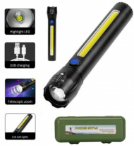 Metalowa latarka ręczna LED COB ZOOM T6 USB LIGHT ZOOM