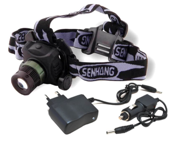 Ładowalna latarka czołowa Senhang SH-A6 CREE LED, ZOOM, 120lm + ładowarki gratis!
