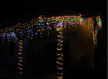 Lampki świąteczne zewnętrzne/wewnętrzne, 60 sopli, 300 LED - 15m - kolorowe