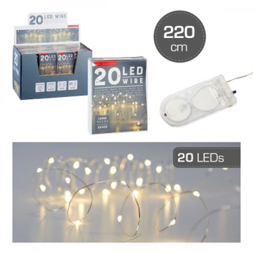 Łańcuch świetlny micro 20 LED, 220cm, 2xCR2032, ciepła biel