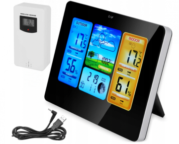 Stacja pogody z kolorowym wyświetlaczem, Cyfrowy termometr, higrometr, Prognoza pogody wewnątrz i na