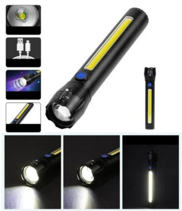 Metalowa latarka ręczna LED COB ZOOM T6 USB LIGHT…