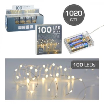 Łańcuch świetlny micro, 100 LED, 1020cm, 3xAA, ciepła biel