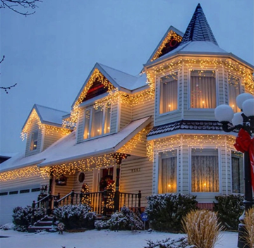 Lampki świąteczne zewnętrzne/ wewnętrzne, 60 sopli, 300 LED - 15m - ciepła biel